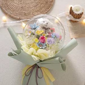 장미 조화 꽃다발 LED 솜사탕곰인형 40cm 인테리어 꽃선물 장식 기념일 졸업식 조명 발표회 학예회