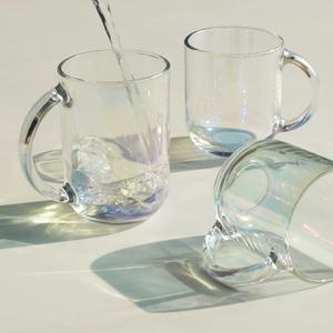 오로라 플라즈마 머그컵 2종 2P 홀로그램 내열 강화 유리 열탕소독 전자렌지 홈 카페 감성 베이직