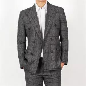 [하프클럽/세컨에디션]다크 체크 더블 정장 자켓
