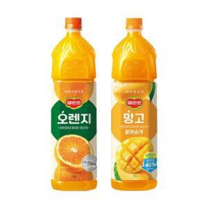 [한번에먹자] 델몬트 1.5L 과즙음료 2종 / 오렌지 2개 + 망고 2개 / 총 4개