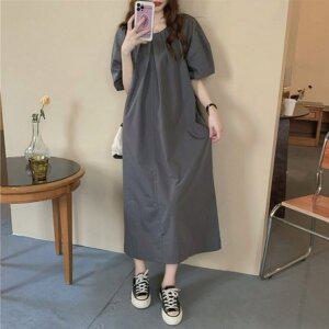 [신세계몰]퍼프소매 절개 롱원피스_화이트,차콜