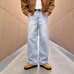 [YULL] 남자와이드청바지 세미와이드 절개 연청 흑청 데님팬츠