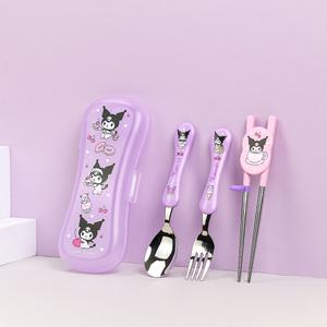 산리오 쿠로미 익스슬림 교정용젓가락 스푼포크 케이스 4P 세트 수저세트 어린이집 유치원 소풍 휴대용