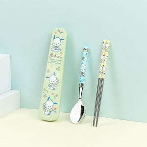 산리오 포차코 주니어 슬림진공스텐수저 케이스 3P 세트 수저세트 어린이집 유치원 초등학생 소풍 숟가락 젓가락