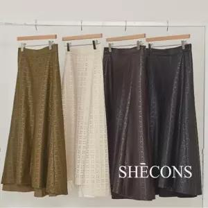 (런칭가 79,000원) Faux Leather 펀칭 아일렛 스커트