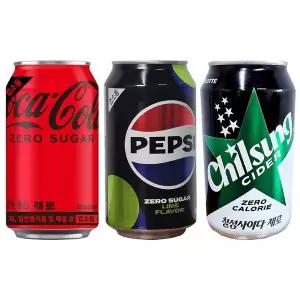 제로 뚱캔 3종 혼합모음 12캔 24캔 코카콜라 칠성사이다 펩시 탄산