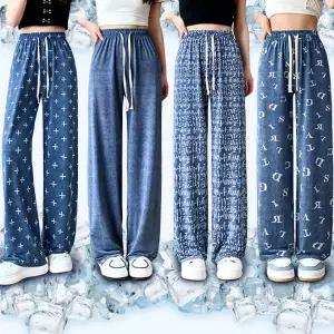 [로즈엘리]쿨링 아이스 하이웨스트 블루패턴 냉장고 바지 4종 택1