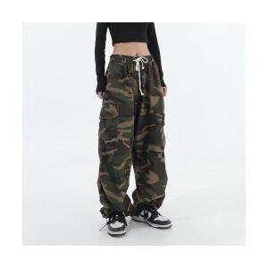 남녀공용 카무플라주 힙합 캐주얼 밴딩 와이드 카고바지 Overalls