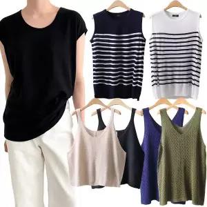 [하프클럽/]중년 여름 니트 조끼 빅사이즈 스카시 롱 나시 베스트