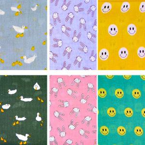 여성 손수건 6매 세트 대형 아사 면 캐릭터 손수건