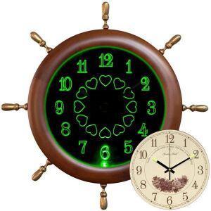 [제이큐]무소음 LED 주석 벽시계 월넛 꽃 취침등 GB3052v 그린