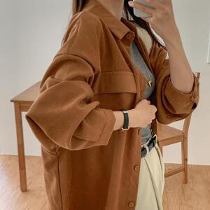 [기타]여자 오버핏 심플 무지 코듀로이 캐주얼 셔츠