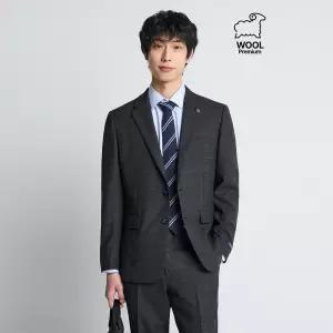 [에스티코] 클래식핏 울 혼방 체크 수트자켓 (그레이)