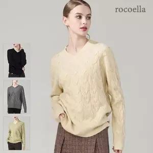 [NS홈쇼핑][로코엘라] 로에드 메탈 V넥 여성 케이블 니트[34721244]