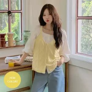 [핫핑](센텀시티점)[레이어드/만능코디] 바인스 브이넥 버튼 케이블 니트 뷔스티에 P000CODI