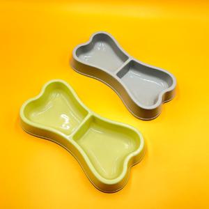 뼈모양 2칸 사료 식판 강아지 고양이 물 밥 그릇 민트
