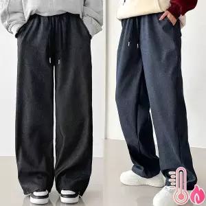 [하프클럽/]기모 데님 스냅오픈 와이드 논페이드 생지 밴딩청바지 신축성