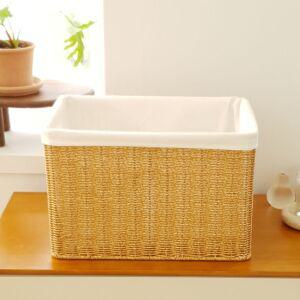 대형 라탄 PP 사각 바구니 오픈형 수건 수납 보관함 40x26x26cm