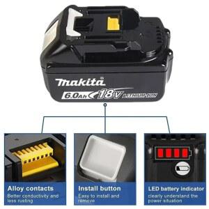Makita 정품 교체형 LED 리튬 이온 배터리, 충전식 전동 공구 배터리, LXT BL1860B BL1860, 18V 6.0Ah