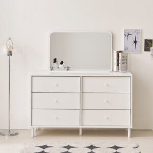 보루네오 마르체 폴라 E0자재 6단 와이드 서랍장+스탠딩 화장대 거울 BOW531C