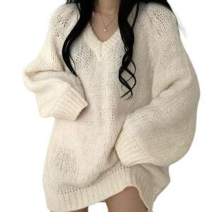 여성 미니 긴팔옷 니트 브이넥 원피스 겨울 루즈핏