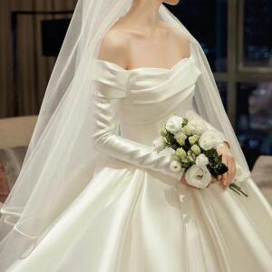 [BZJL45QX_4C]교복몰 새틴 긴팔 벨라인 드레스 웨딩촬영