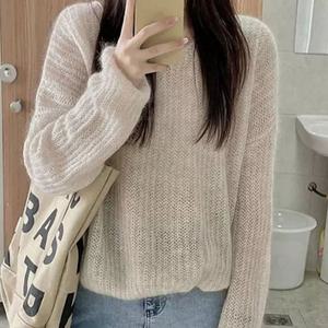 은근한 시스루 얇은 브이넥 니트티 여성 예쁜 기본티