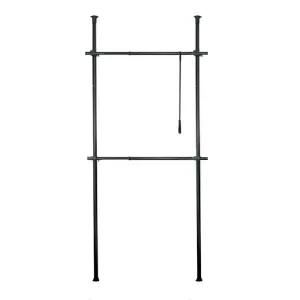 (2단 블랙) 기둥 옷행거 행거봉 고정식 행거/높은/드레스룸/헹거/멀티/매장용/옷걸이/고정형/옷방/고급
