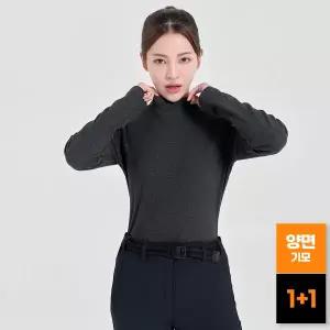[마운틴벨리][1+1] 여성용 립멜란지 기모 하프넥 소프트 이너 목폴라 티셔츠