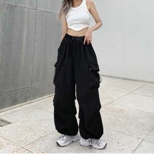 여성 힙한 스트링 카고팬츠 바스락 와이드 통큰 바지