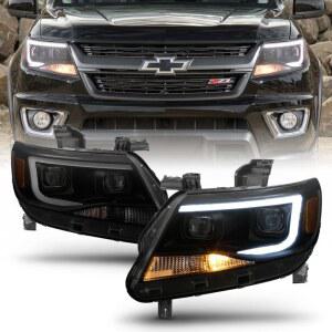 ACANII - 2015-2022 쉐보레 콜로라도 블랙 하우징 훈제 렌즈 LED 튜브 듀얼 프로젝터 헤드램프 왼쪽+오른쪽