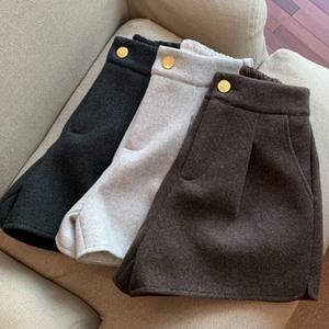 겨울 모직 반바지 하이웨스트 밴딩 바지