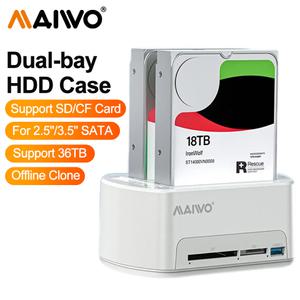 MAIWO 더블 베이 하드 드라이브 박스 USB 도킹 스테이션 2.5 인치 3.5 SATA HDD SSD 오프라인 복제기 기능