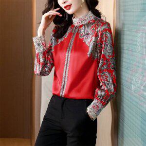 [루미루나]실크페이즐리레이스배색블라우스