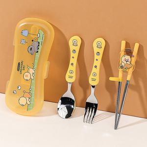 카카오프렌즈 춘식이 익스 슬림 스푼 포크 케이스 교정젓가락 4P세트 유아 어린이 어린이집 유치원 휴대용