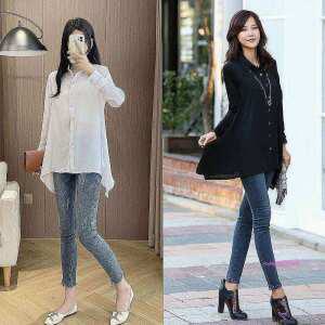 여자여성쉬폰셔츠 소재 검정 빅사이즈 화이트 블랙 오버핏 블라우스 롱셔츠 흰색 긴팔티 브라우스 흰남방bc