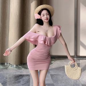 오프숄더 미니 프릴 원피스 하객룩 섹시원피스 클럽의상 홀복 BJ