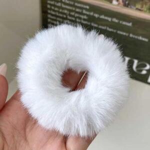 하얀밍크폼폼유니이헤어 폼폼이곱창머리끈(화이트)