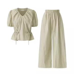 [롯데백화점]포커스 V넥 스트링 블라우스+팬츠 세트 PBINF5M1BL5091