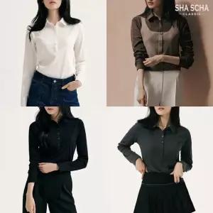 [홈쇼핑인기]샤샤 오픈카라 립 티블라우스 1종