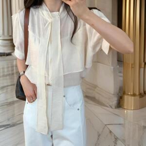 여자 하객룩 여름 반팔 러플 오간자 블라우스