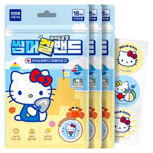 썸머겔밴드 헬로키티 산리오 썸머 패치 모기 하이드로겔 밴드 18매입, 3개
