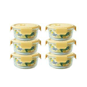 레몬 크림 스팀홀 오븐글라스 원형 400ml 6개세트 냉동밥 유리 밀폐용기 반찬통