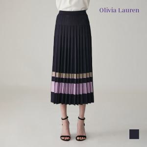 [올리비아로렌] 컬러 배색 플리츠 니트 스커트_VOCDKXM4181