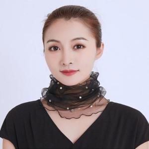 메쉬 진주 쉬폰 넥워머 여성 레이스 골프 스카프 망사 여름용