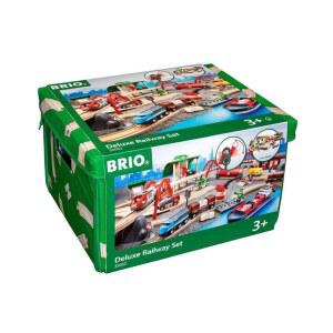 BRIO WORLD 33052 디럭스 철도 세트 레일 및 도로 권장 연령 3세 이상 열차 나무