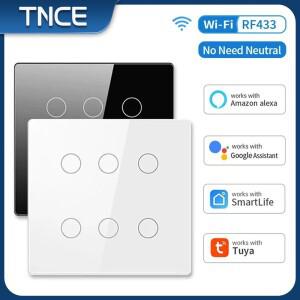 TNCE Tuya WiFi 브라질 4x4 WiFi 스마트 터치 스위치 터치 패널 4/6 갱 전등 스위치 중립선 없음 Alexa Goo