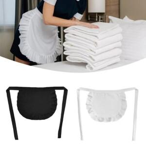 내구성 웨이트리스 메이드 스타일 허리 앞치마 블랙 화이트 코스프레 코스튬 요리 앞치마 귀여운 폴리에스