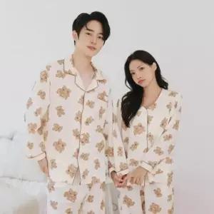 김양리빙 (순면)브라캡 내장 노브라 커플 곰돌이 잠옷 파자마