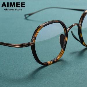 티타늄 안경테 순수 다각형 안경 프레임 일본 브랜드 디자이너 남녀공용 사각 초경량 블루 라